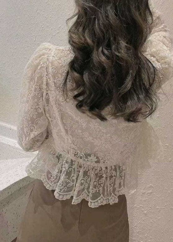 White O-neck Button Coat Spaghetti Strap Top Two Pieces Set Flare Sleeve