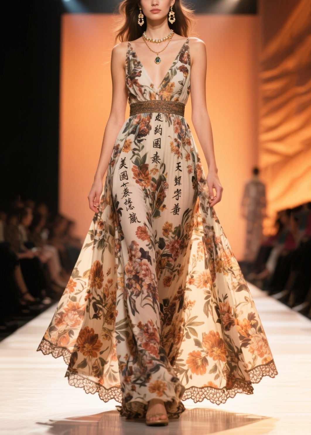 Brown Print Draping Chiffon Vestidos Dresses Summer