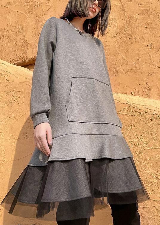 Style Gray Clothes O Neck Patchwork Spring Dresses