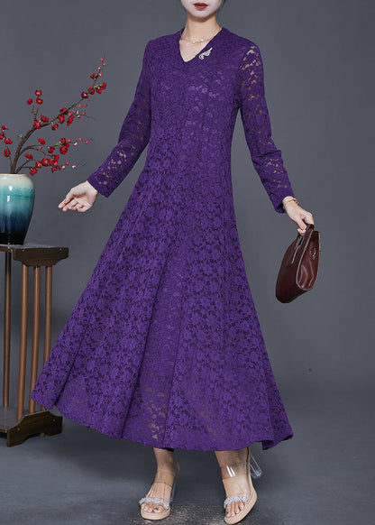 Purple Exra Large Hem Lace Robe Dresses Spring