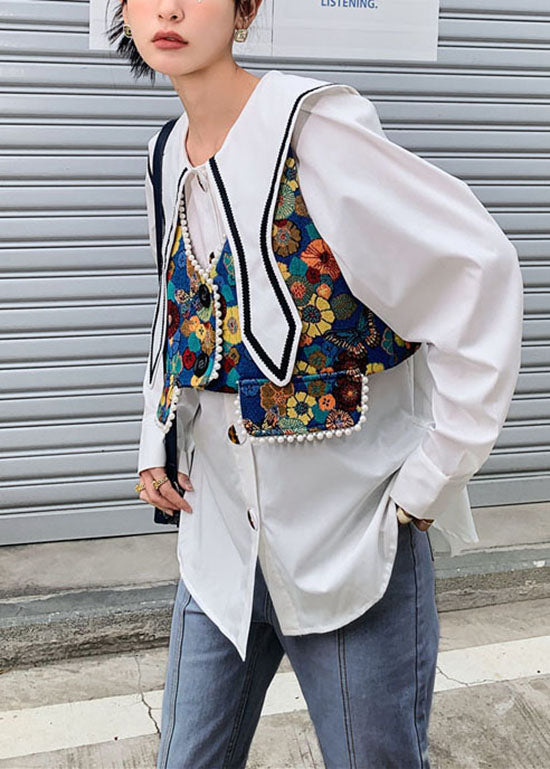 Fine Colorblock Jacquard Nail Bead Patchwork Cotton Vest Spring