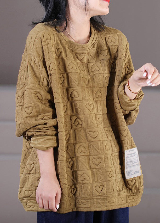 Simple Yellow O-neck Graphic Patchwork Sweatshirts Long Sleeve