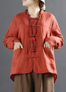 Organic Orange Chinese Button Silhouette Blouses