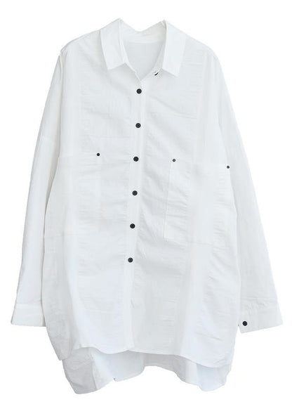 Handmade Lapel Collar Cotton Spring Clothes White Tunic Shirt