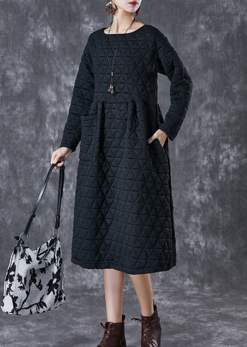 Black Thick Fine Cotton Filled Dress Winter