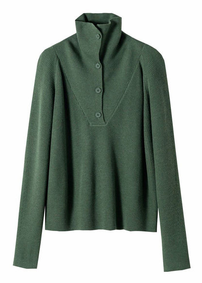 Simple Green Button Wool Knit Top Spring