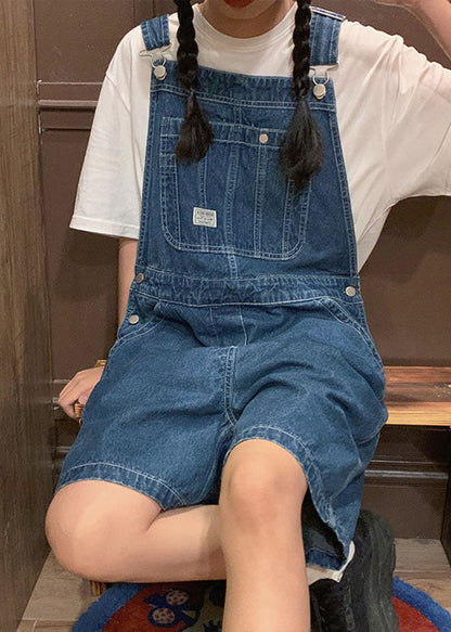 Blue Original Design Cotton Denim Jumpsuit Shorts Summer