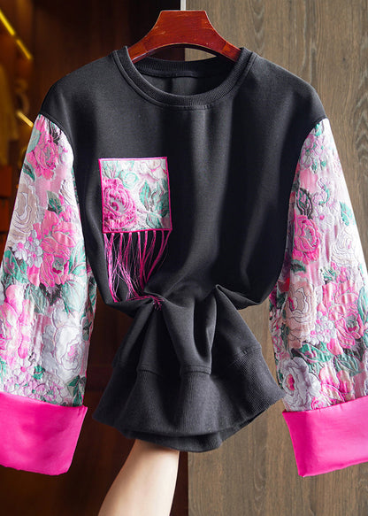 Casualn White O-neck Embroideried Cotton Sweatshirt Fall