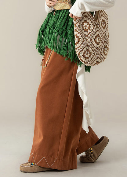 Loose Orange Drawstring Cotton Wide Leg Pants Fall