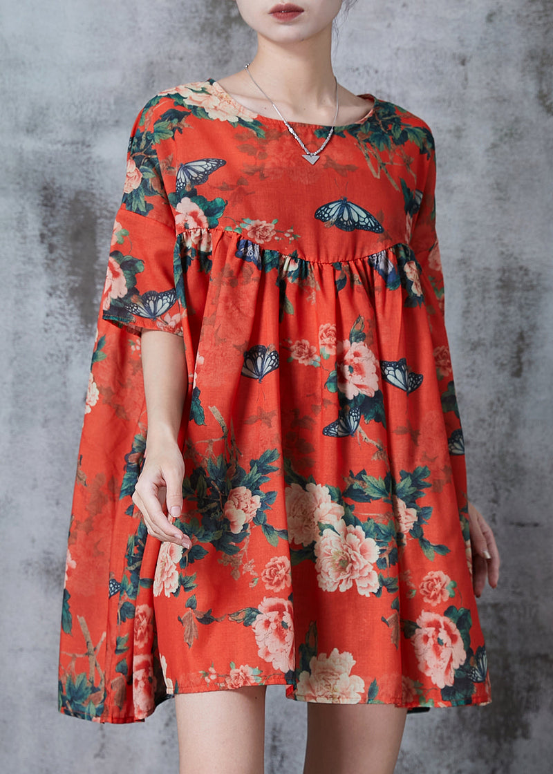 Red Oversized Print Cotton Shirt Top Summer