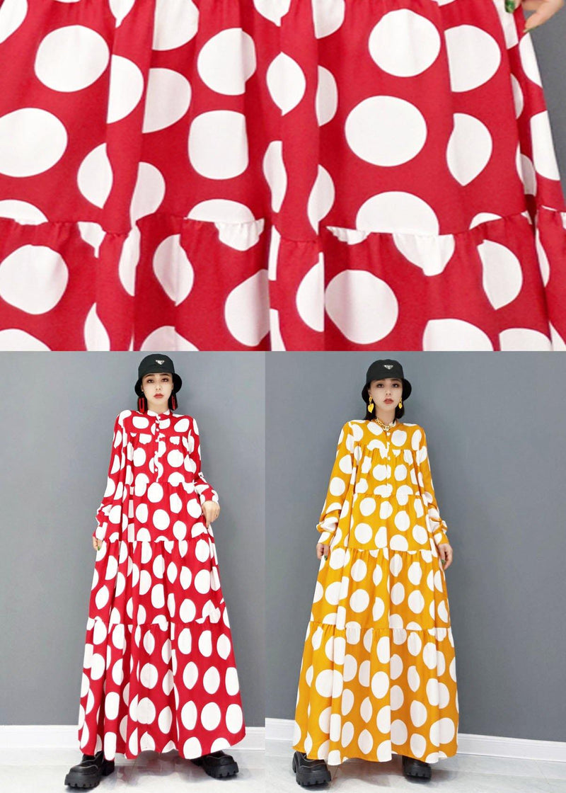 Yellow Button Print Fall Long Sleeve Holiday Dress