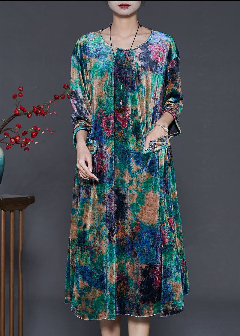 Green Oversized Tie Dye Silk Velour Dresses Summer