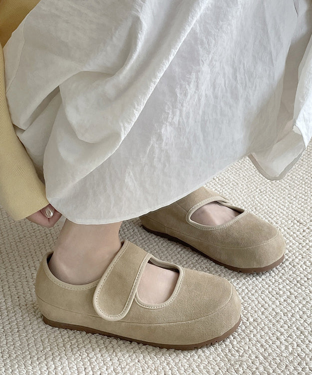 Buckle Strap Splicing Platform Flats Shoes Yellow Suede