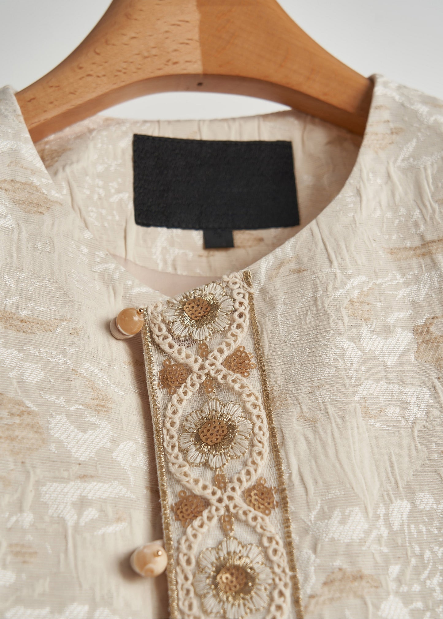 Beige Oversized Jacquard Cotton Coats Fall