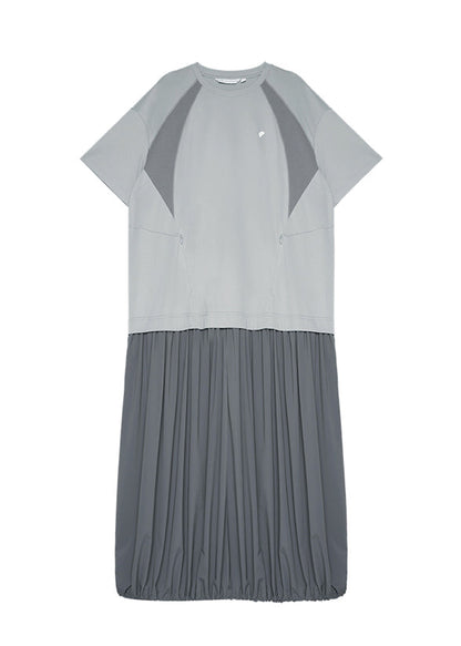 Grey O Neck Patchwork Cotton Long Dresses Summer