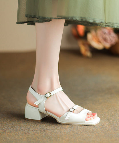 Green Chunky Heel Faux Leather Sandals Peep Toe