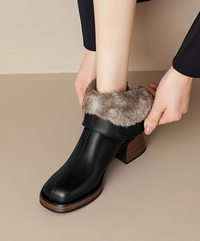 Classy Brown Chunky Short Boots Fuzzy Wool Lined