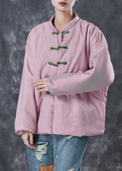 Pink Oversized Striped Fine Cotton Filled Coat Winter