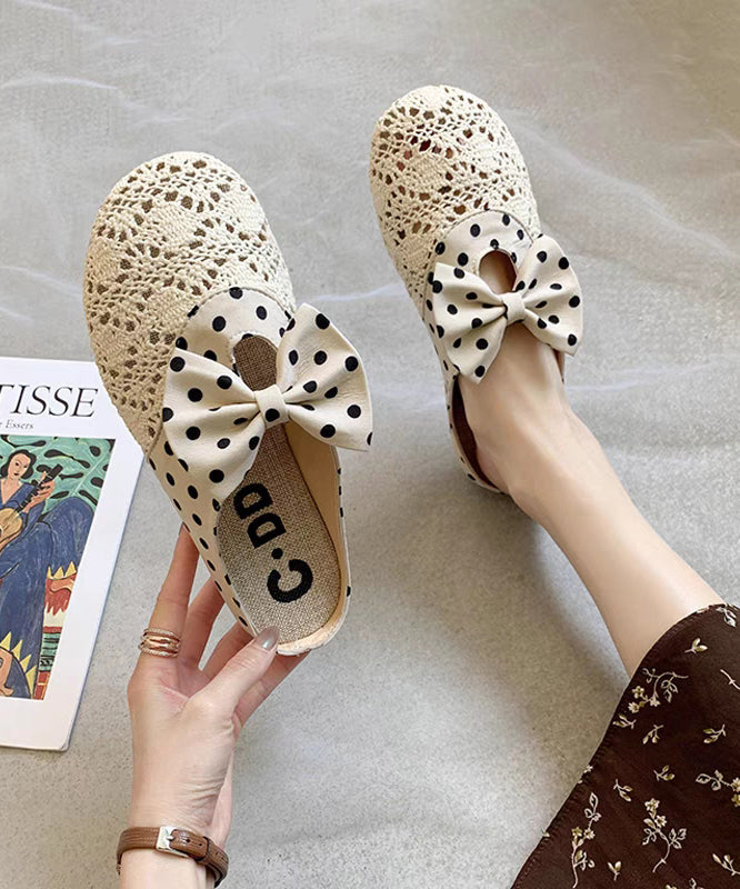 Black Bow Splicing Breathable Mesh Slide Sandals