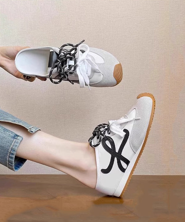 Brown Suede Splicing Slide Sandals Lace Up