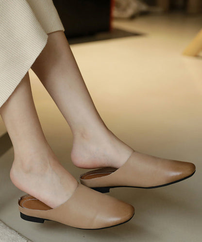 Boutique Beige Cowhide Leather Upper Slide Sandals for