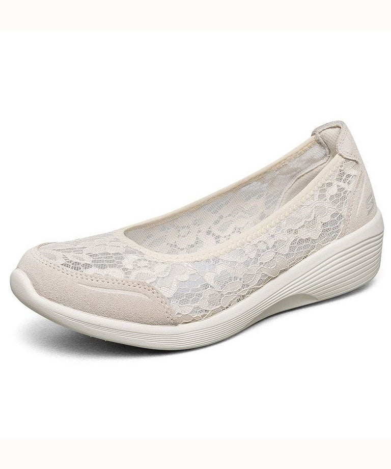 Lace Wedge Heels White Splicing Suede