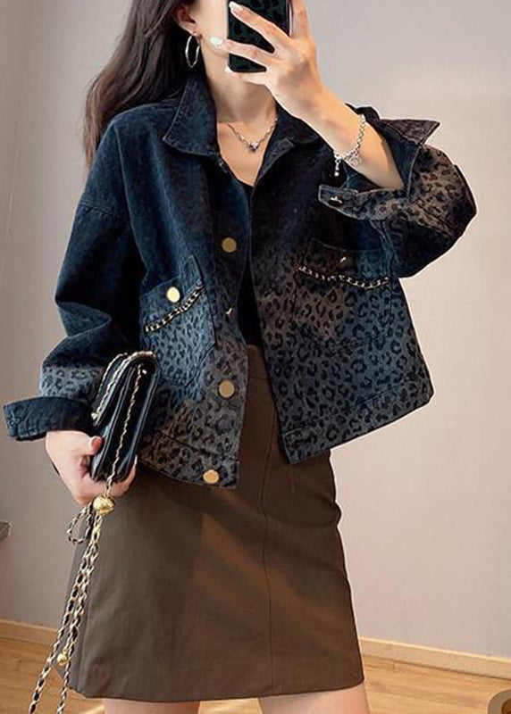 Black Button Pockets Denim Coats Long Sleeve Spring