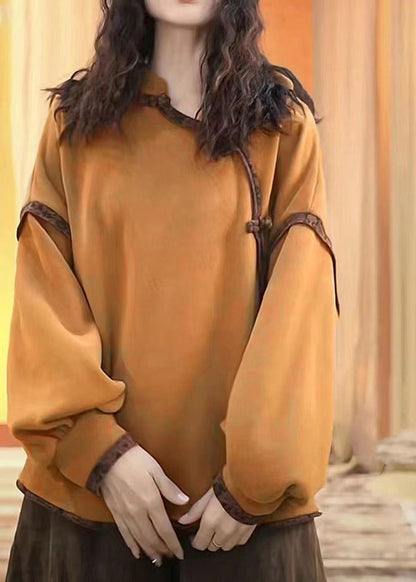 Yellow Stand Collar Cotton Top Fall
