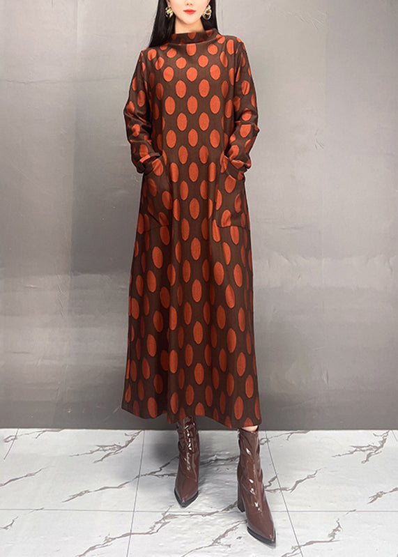 Mulberry Turtleneck Dot Print Maxi Dress Fall