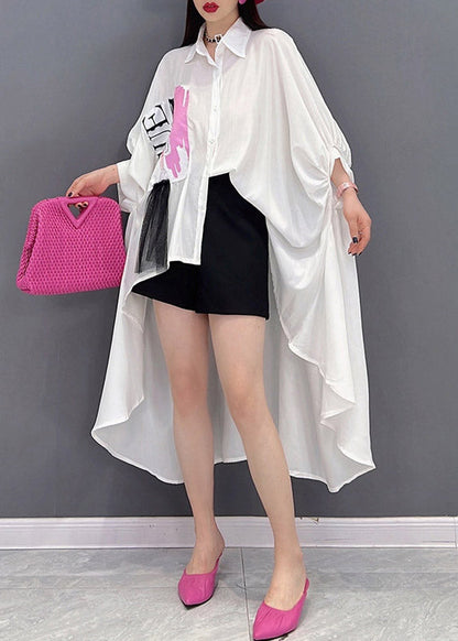 Boutique White Peter Pan Collar Print Shirt Long Sleeve