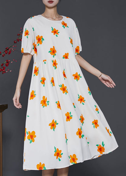 French Apricot Print Cotton Holiday Dress Summer