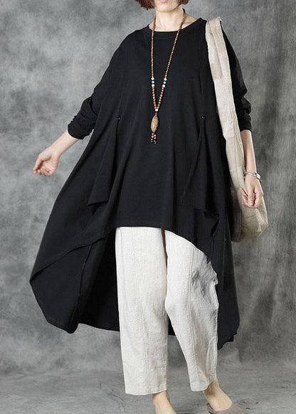 Black O-neck Asymmetrical Design Fall Top Long Sleeve