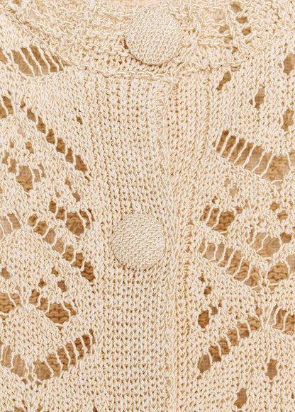 Handmade Khaki Hollow Out Button Knit T Shirts Summer