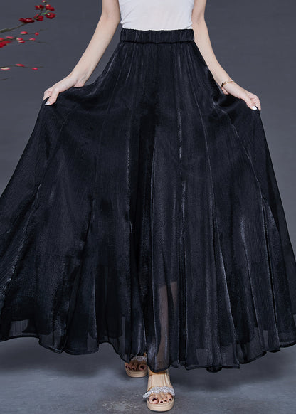 Natural Black Elastic Waist Exra Large Hem Silk Skirts Spring