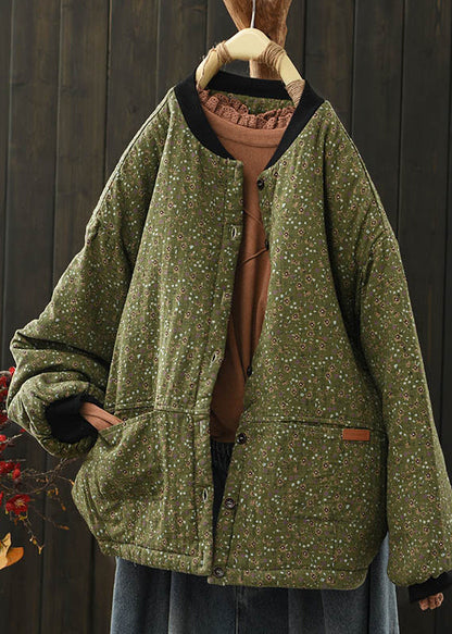Coffee Pockets Print Fine Cotton Filled Coat Spring