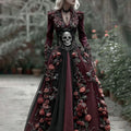 Comstylish Vintage Skull Skeleton And Red Roses Flowy Maxi Dress