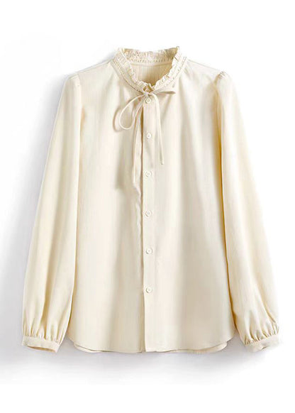 Apricot Ruffled Patchwork Button Shirt Fall