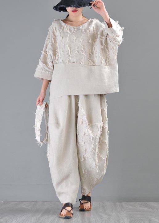 Beige Pockets Cotton Linen Radish Trousers Pants Summer