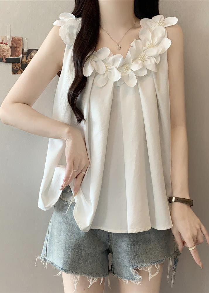 French White Oversized Cotton Vests Summer