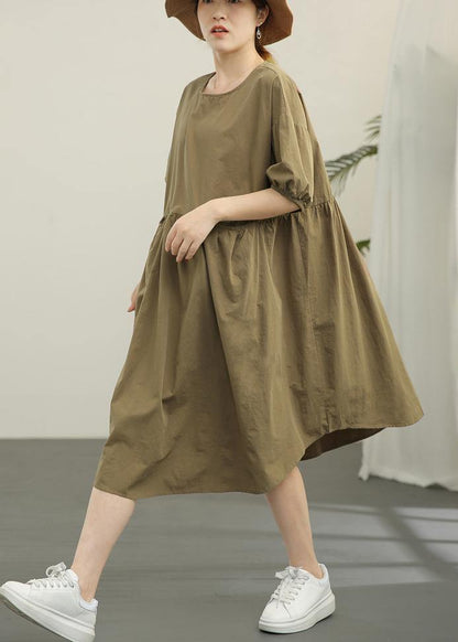 Classy Green Cotton Patchwork Summer Robe Dresses