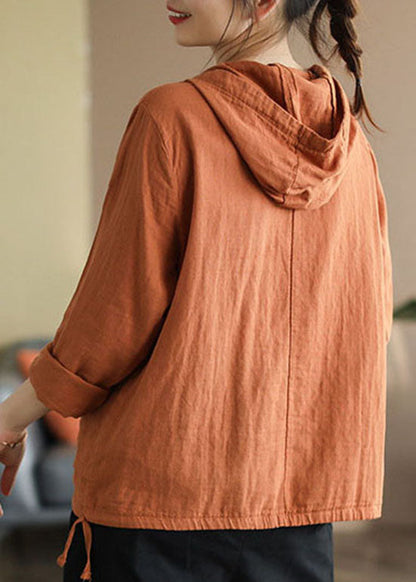 White Pocket Hooded Cotton Top Long Sleeve