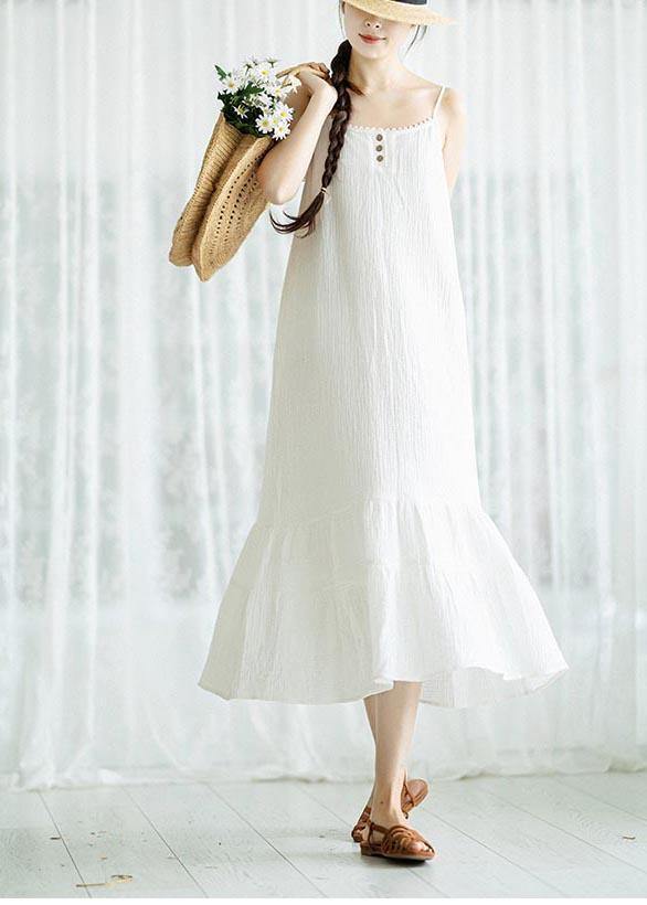 White Summer Patchwork Cotton Maxi Dress