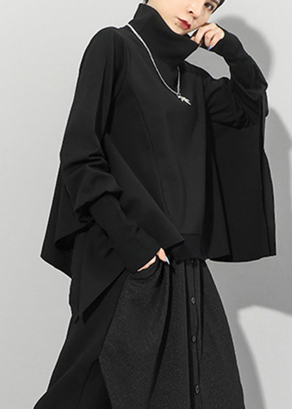 Black Turtleneck Asymmetrical Sweatshirts Long Sleeve
