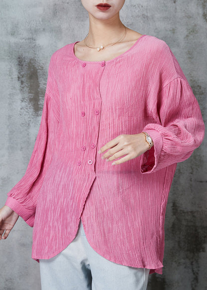 Pink Oversized Double Breast Cotton Top Summer