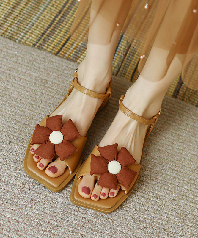 Blue Cowhide Leather Splicing Sandals Peep Toe
