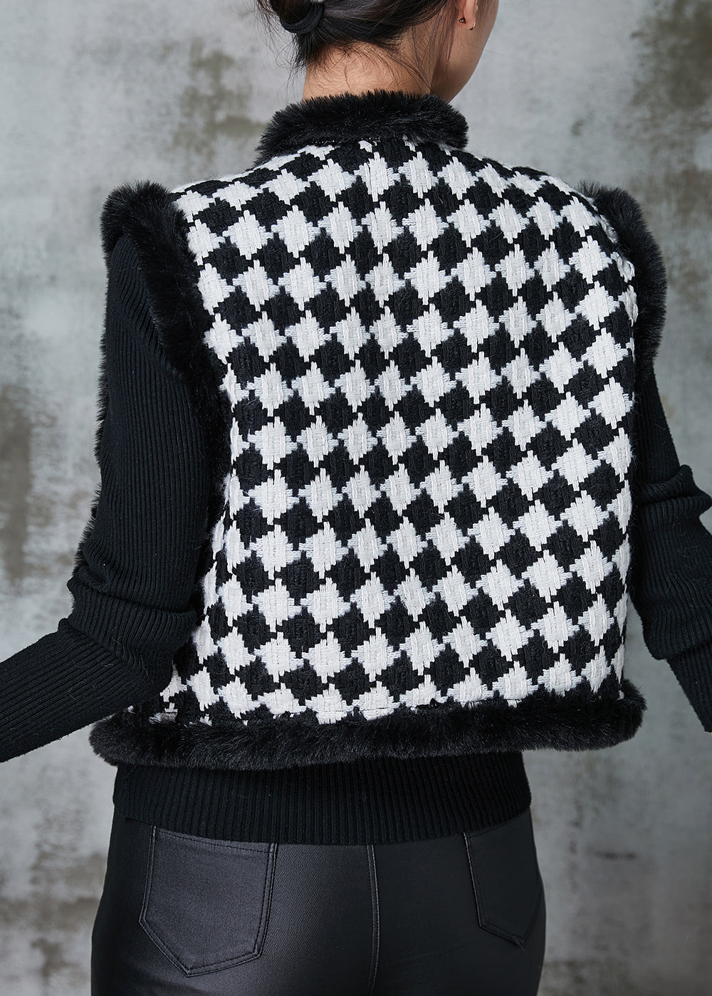 Black Plaid Warm Fleece Vests Spring