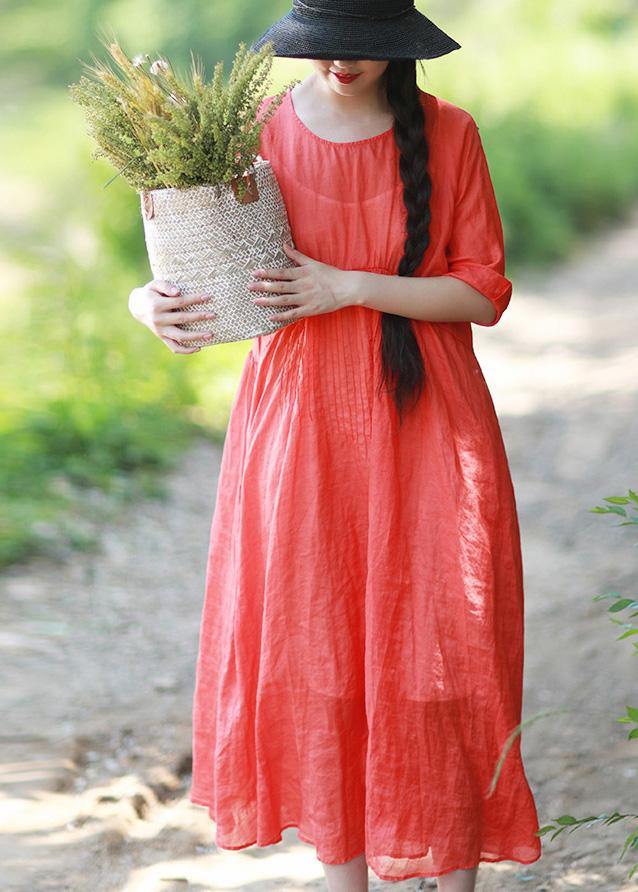 Diy Orange Red Clothes O Neck Cinched Robes Summer Dress