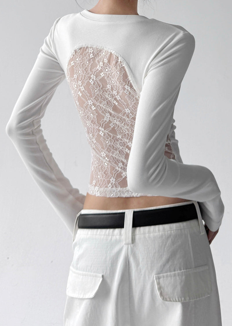 Black O Neck Lace Patchwork Cotton T Shirts Fall
