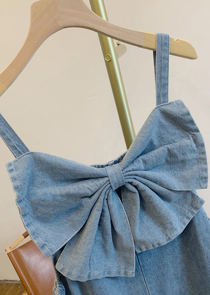 Blue Patchwork Bow Denim Jumpsuits Summer