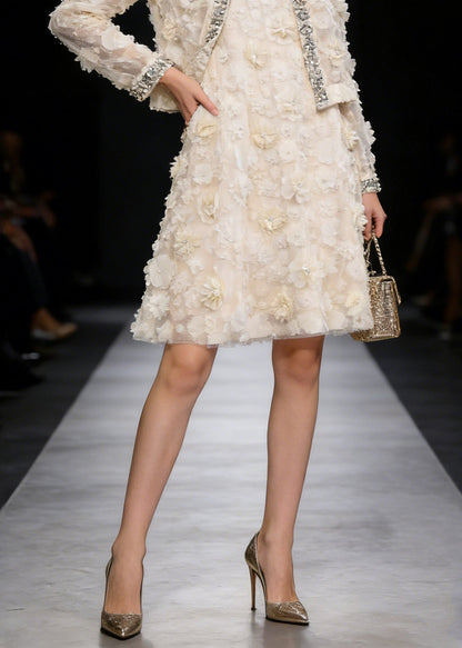 Apricot Coat and Dress Tulle Two Piece Suit Set Spring